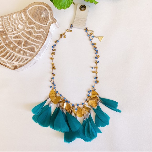 Anthropologie Jewelry - Anthropologie Fiona Feather Bib Necklace Turquoise